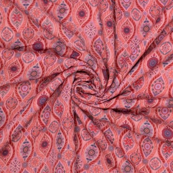 Viskose mit leichter Struktur, Blumen-Paisley-Druck, lachs